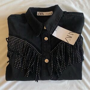 ZARA Black Suede Fringe Denim Shacket